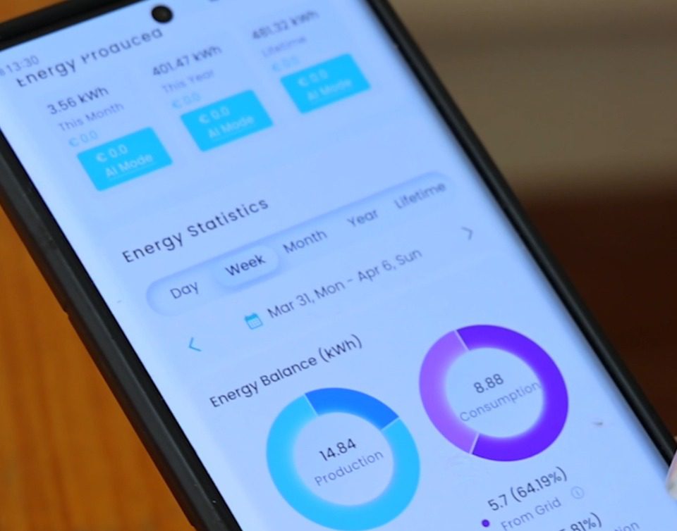 Solar Panel Installation Limerick App Image showing the energy production from the Limerick solar panel installation on a smartphone via the customer's energy monitoring app.
