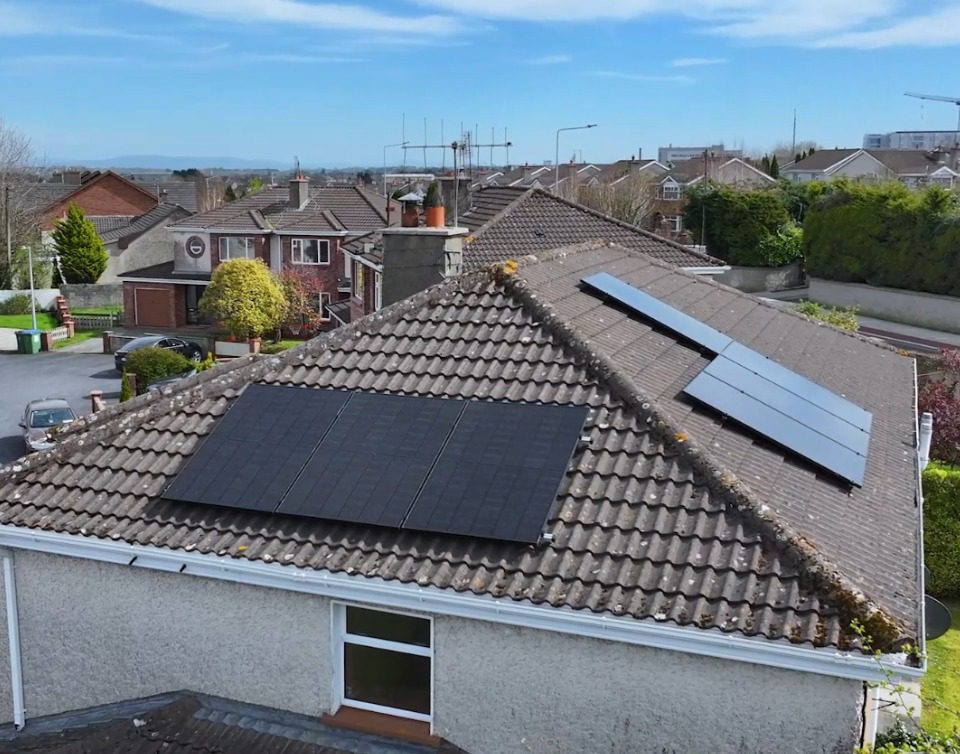 Solar Panel Installation Limerick Image showing 7 solar panels installed on a roof in Co. Limerick.