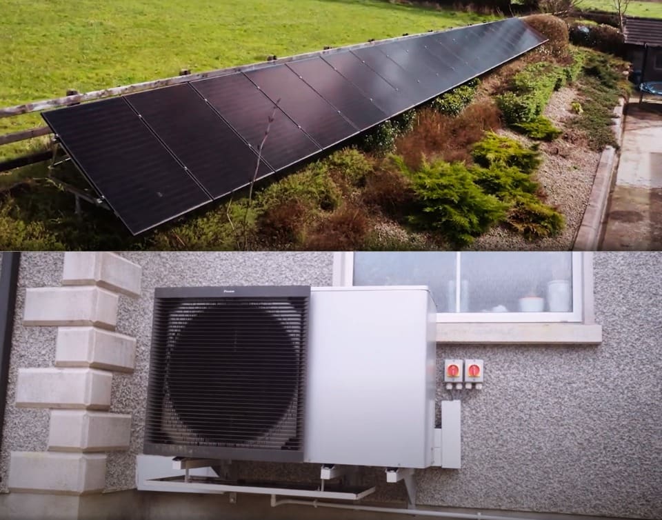 Solar And Heat Pump Installation Monaghan Case Study Solution Image showing the customer's solar panels and heat pump, which were installed by Ohk energy.