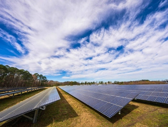 Ground-mounted commercial solar installation.