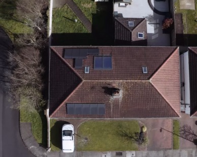 Solar Panel Installation Louth Aerial View of an Ohk energy customer's home in Louth showing 10 solar panels installed on the roof.