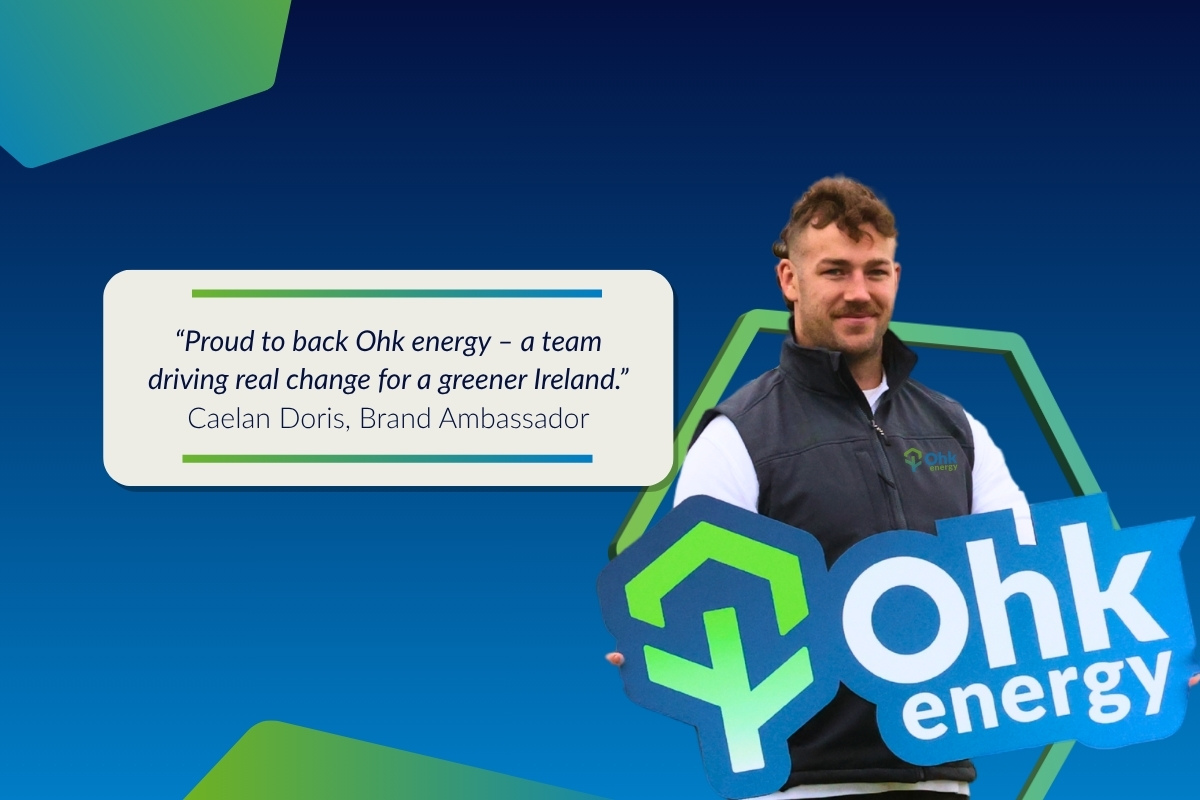 Image of Caelan Doris with Ohk energy branding and a quote that reads 